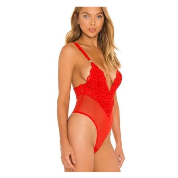 We are HAH Sexy Lace Cheap and Cheerful Blood Orange Bodysuit Size XS NWT - Picture 1 of 11